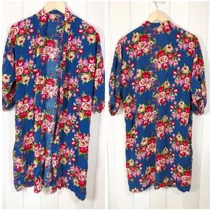 ! Floral Robe Short Sleeve Womens One Size